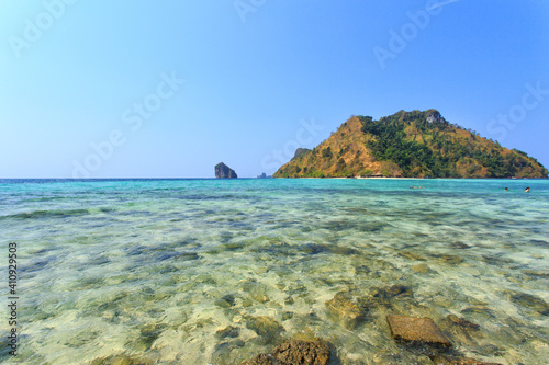 Clear water and blue sky. Sea beach in Krabi province Thailand