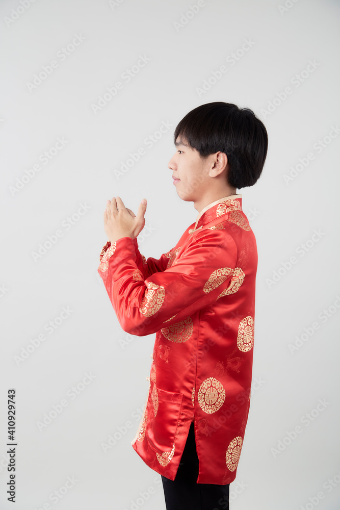 Asian man with a gesture of congratulation Asian man with a gesture of congratulation