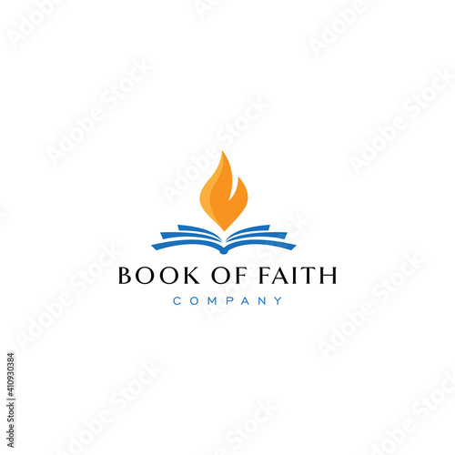 Book of faith logo design. flame book vector. church symbol. christian non profit organization sign template idea