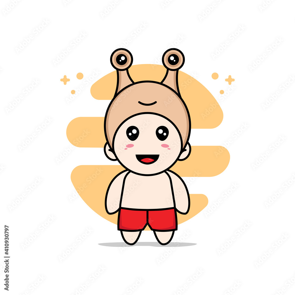 Cute kids character wearing snail costume. Cute kids character wearing snail costume.