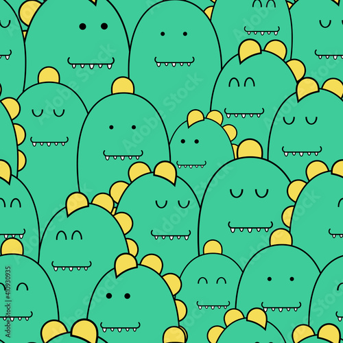 Pattern background cute animal with dinosaurs green color vector illustration.