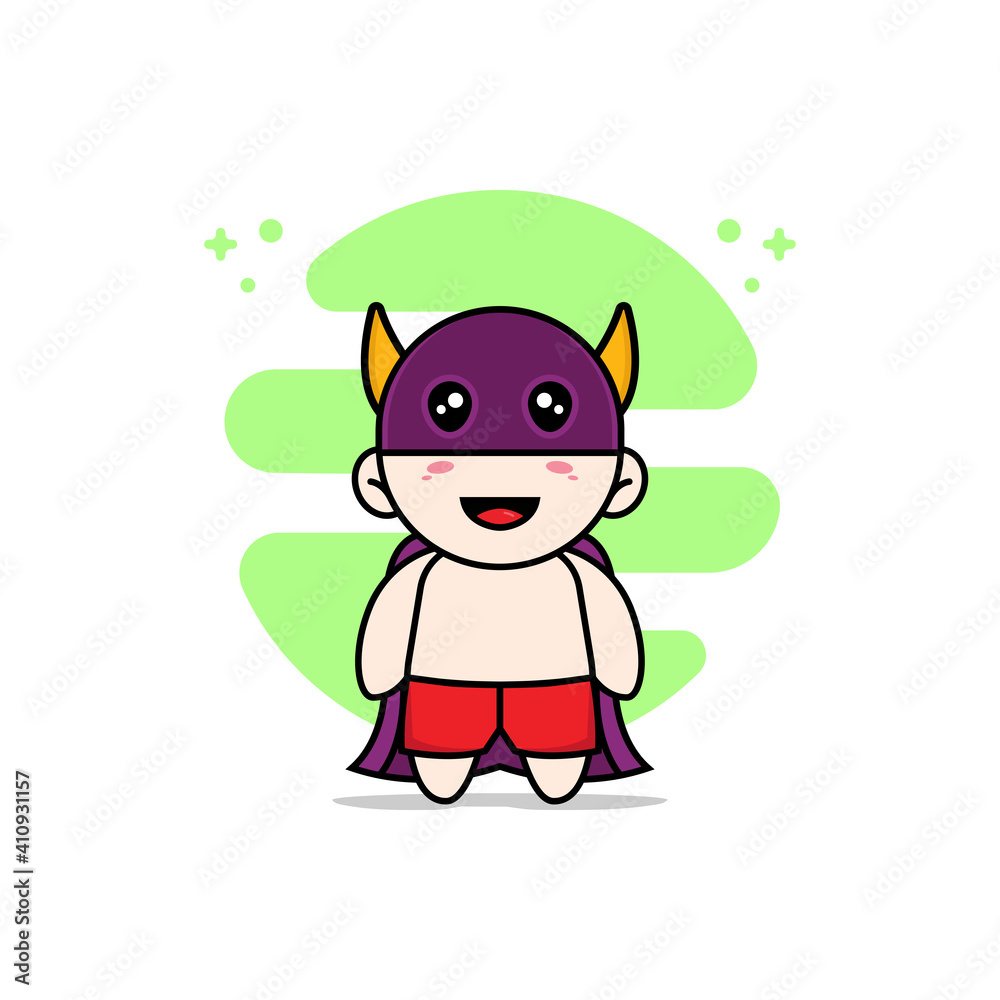 Fototapeta premium Cute kids character wearing superhero costume.