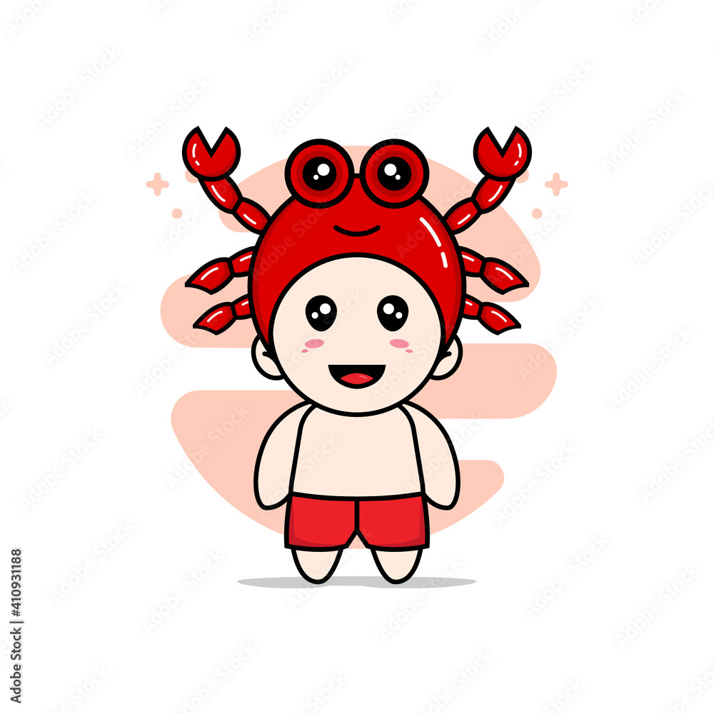 Naklejka premium Cute kids character wearing crab costume.