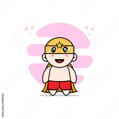 Cute kids character wearing superhero costume.