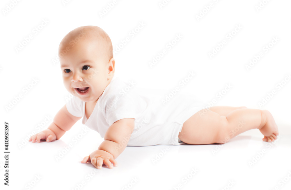 Baby with first teeth lying on the stomach Baby with first teeth lying on the stomach