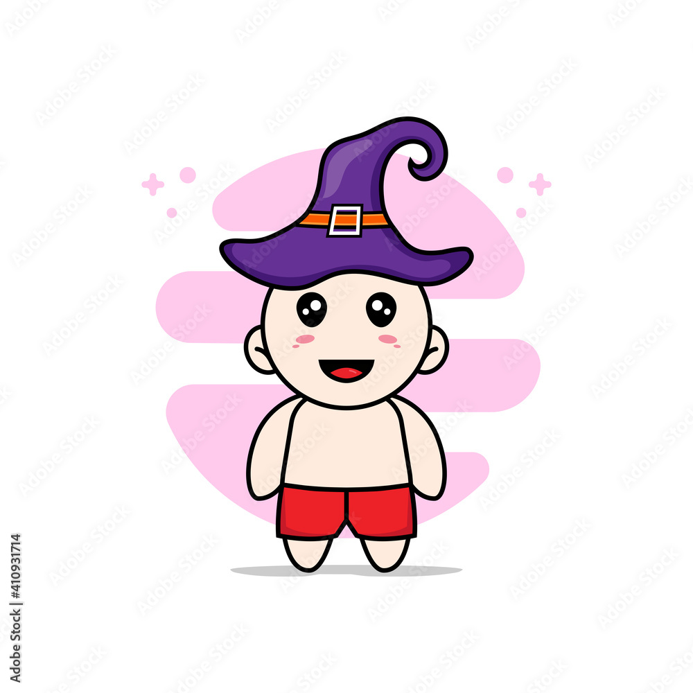 Cute kids character wearing witch hat.