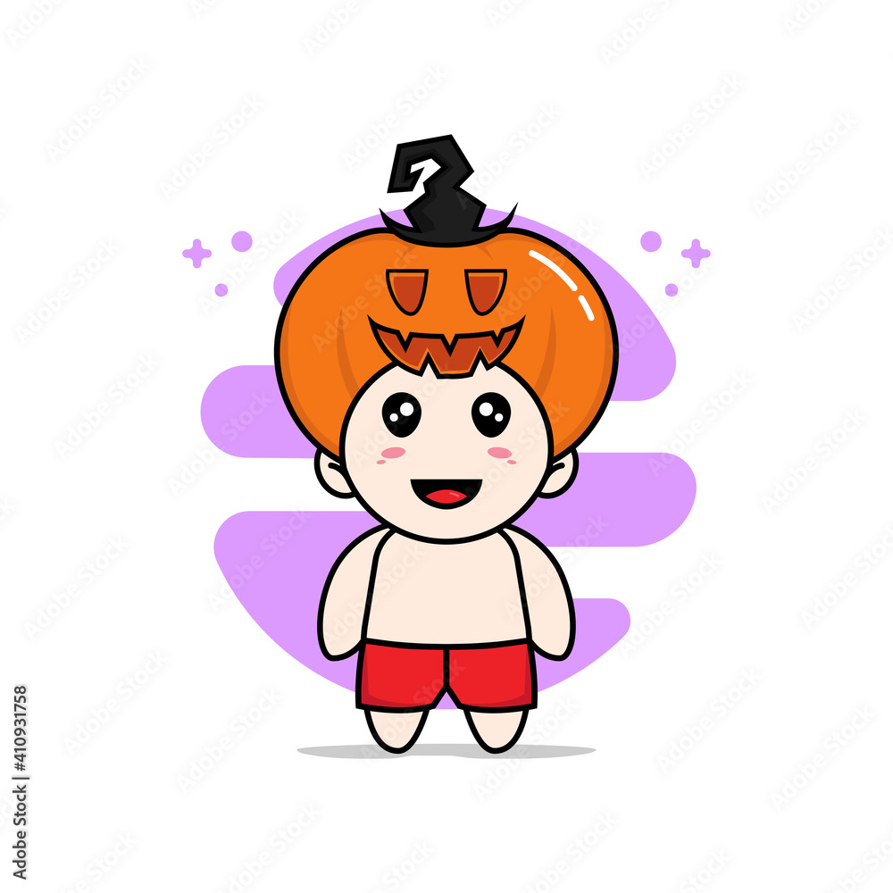 Cute kids character wearing halloween pumpkin costume. Cute kids character wearing halloween pumpkin costume.