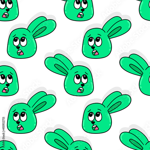 green bunny head seamless textile print. repeat pattern background design