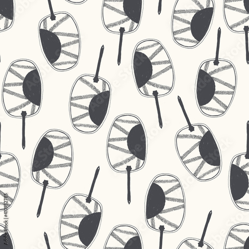 Seamless texture of traditional fans. Hand drawn sketch painting on simple color background.