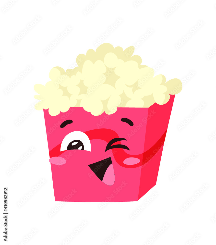 Hand Drawn Cartoon Illustration Pop Corn Emoji. Food Vector Drawing