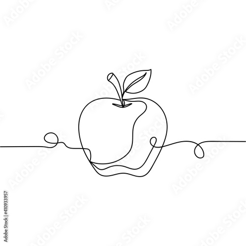 Continuous one line drawing silhouette of a apple fruit design. Food concept. Vector illustration isolated on the white background.