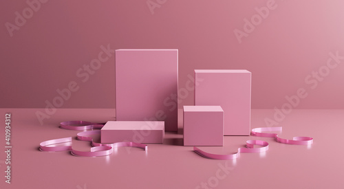 cosmetics stand in pink backdrop background 3d rendering design.