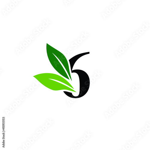 Number 6 Logo with Green Leaves, Nature Logo/Icon Design Template.