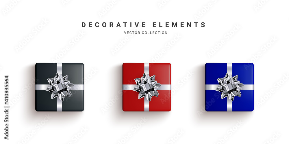 Collection of realistic gift boxes, decorative presents isolated on white background. Vector illustration Collection of realistic gift boxes, decorative presents isolated on white background. Vector illustration