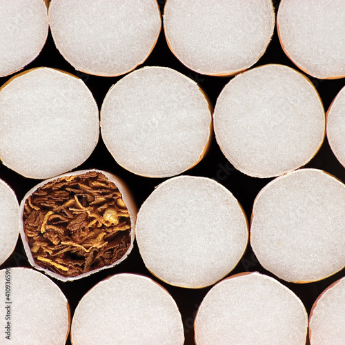 Stacked Filter Cigarettes, Macro Closeup Pattern, Smoking Addiction Concept, Large Detailed Horizontal Multiple Cigarette Stack Background