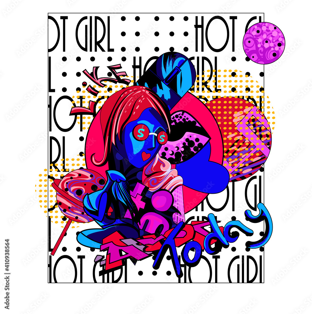 Obraz premium urban graffiti from modern trends. the concept of modern youth and reality. bright unusual characters and attributes of life. For prints, corporate identity, covers, magazines, stickers