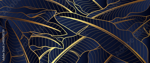 Luxury Gold line art and banana leaf natural background