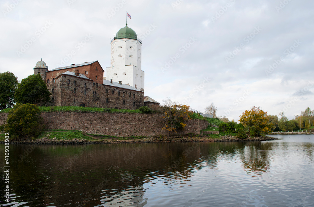 The medieval Vyborg castle with Olaf tower in Leningrad region Russia