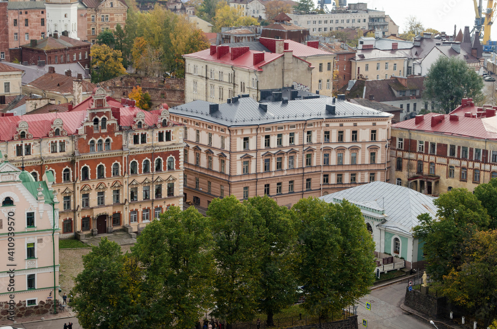 View of Vyborg from  Olav tower in Leningrad region Russia autumn background