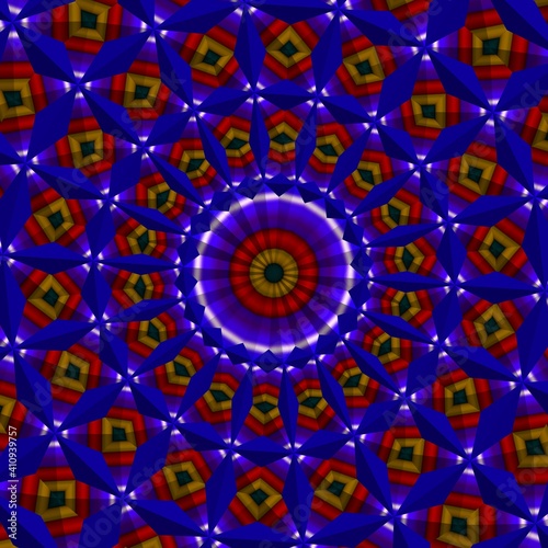 multicolor Mandala Kaleidoscope for Events, Background, Backdrop, Intro, Burn. Beautiful multicolor kaleidoscope texture. Glowing mandala artwork 3d illustration.