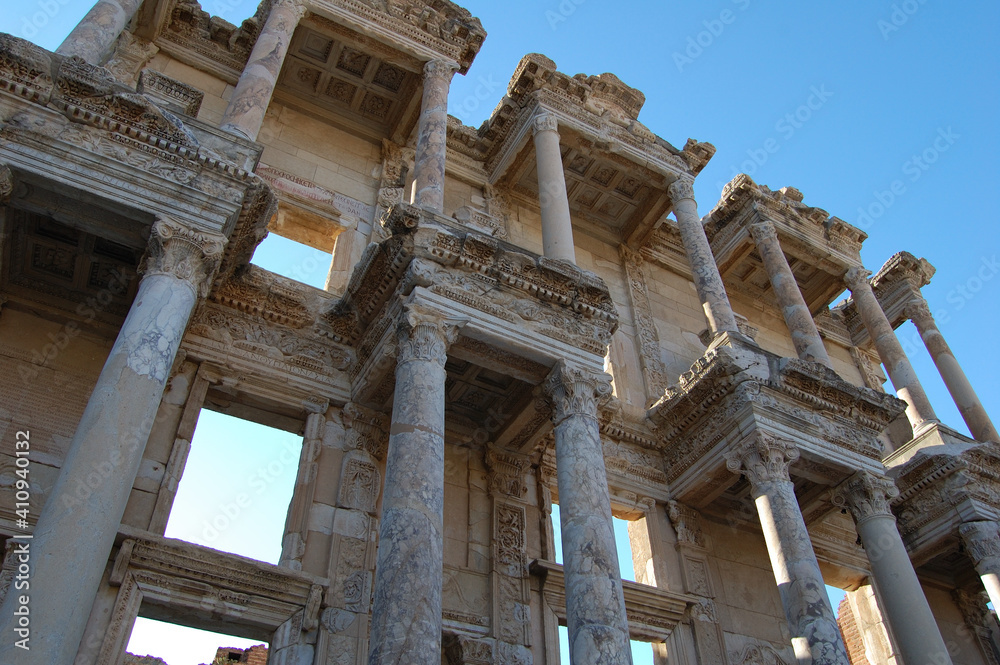 View of the main places and monuments of Turkey. Roman ruins of Ephesus. World Heritage Site. Celsus Library