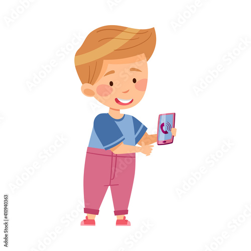 Funny Boy Calling with Smart Phone Vector Illustration