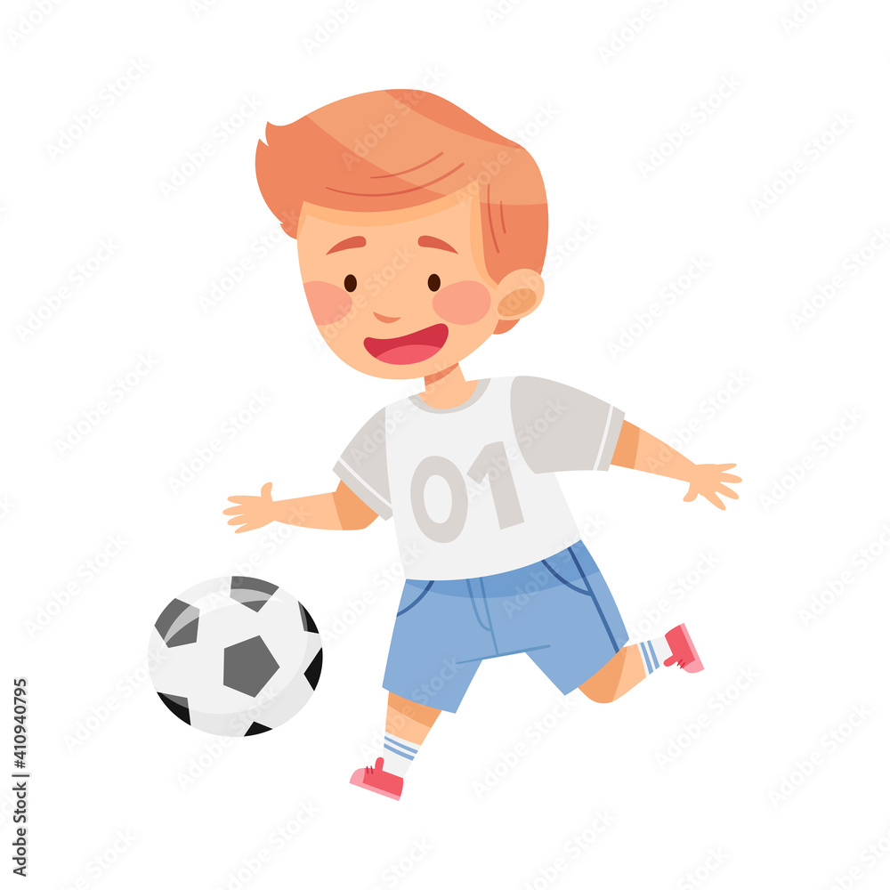 Cute Boy Character Wearing Trainers Playing Football Vector Illustration Cute Boy Character Wearing Trainers Playing Football Vector Illustration