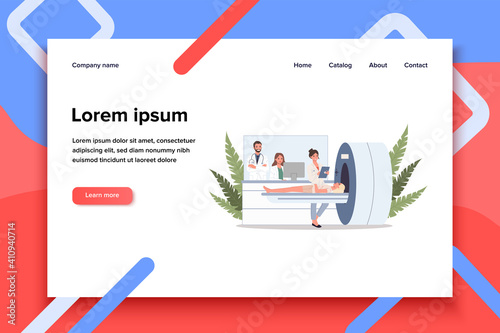 Magnetic resonance tomography. Female patient, scanner, mri flat vector illustration. Neurology, examination, disease concept for banner, website design or landing web page