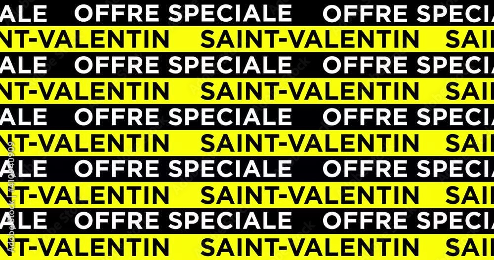 Valentine’s day and Special offer text in french - Seamless looped motion graphic animation. Yellow and Black lines moving.