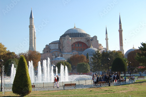 View of the main places and monuments of Istanbul, in Turkey. Museum Church of Santa Sofia (Hagia Sophia), or Hagyasofya.  photo