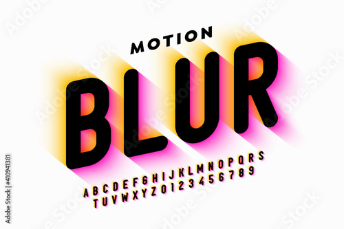 Motion blur style font design, alphabet letters and numbers