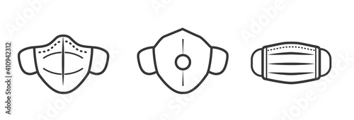 Unterschiedliche Masken - FFP2, medizinische Maske, Maske mit Filter -Vektor icon Set - set of face mask symbols