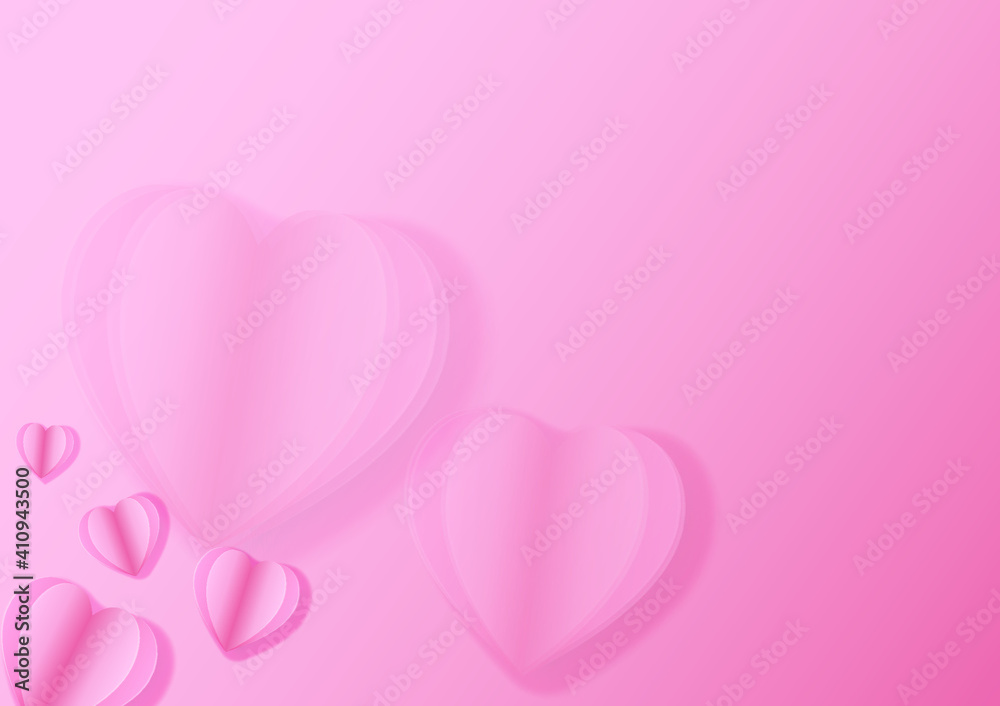 Pink heart paper Valentine card.