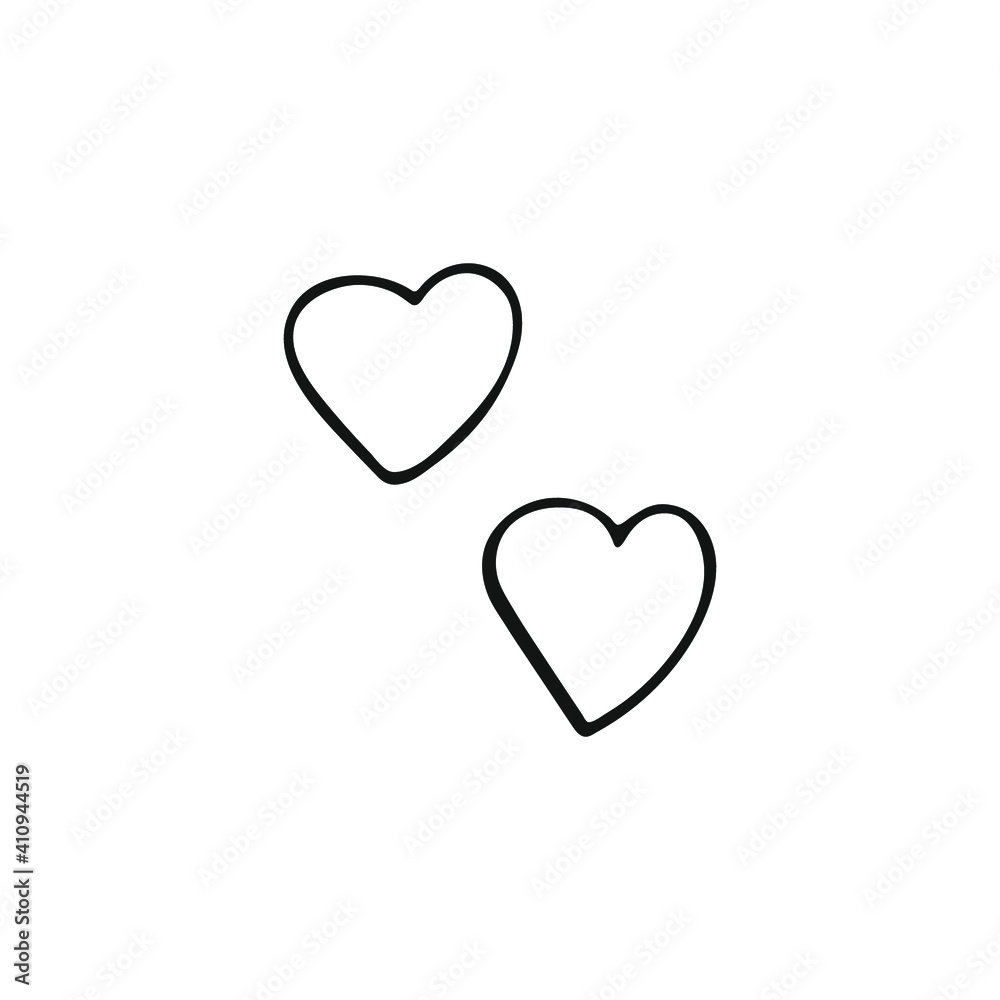 Simple doodle hearts. Hand drawn hearts isolated on white background. Valentine's Day symbol. Vector illustration.