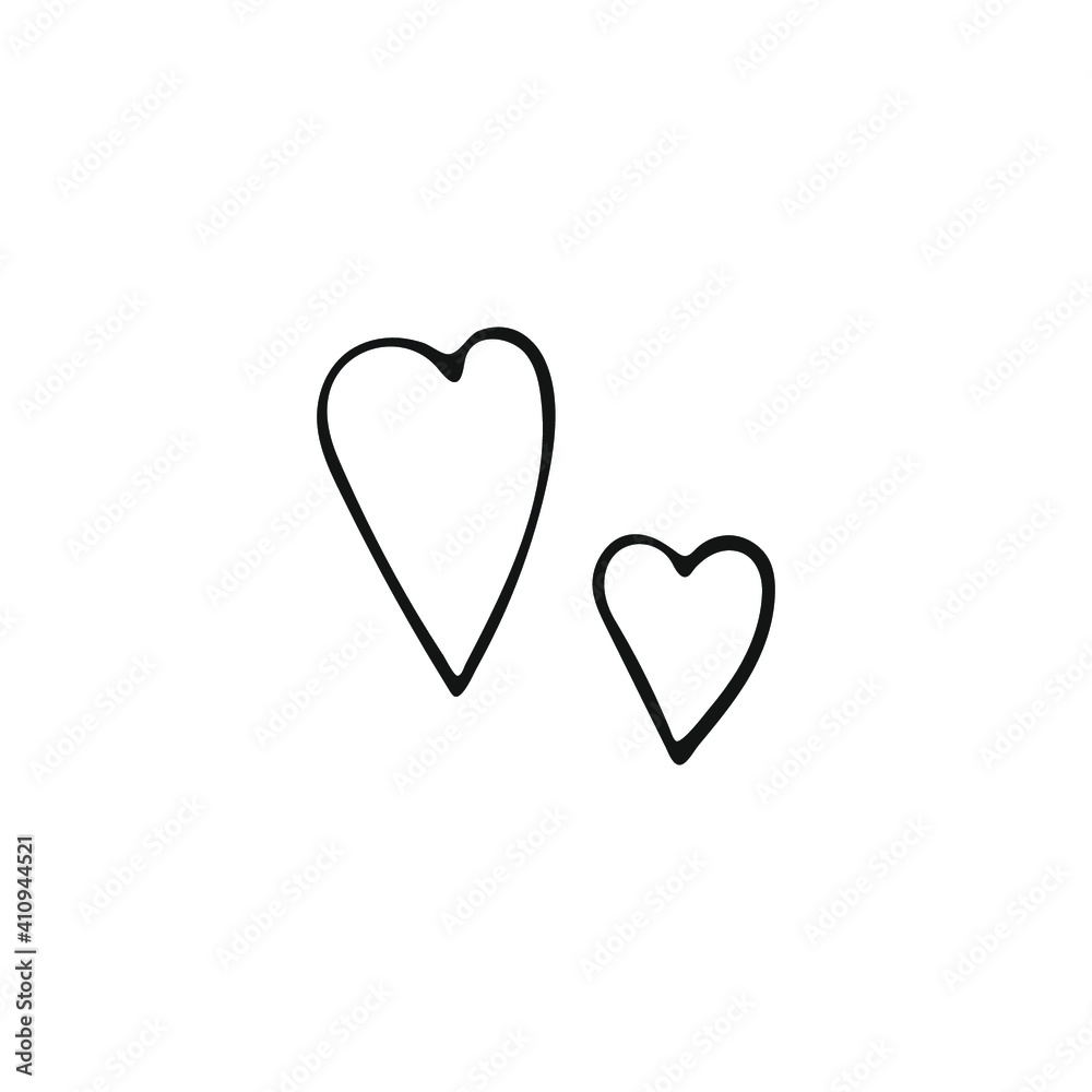 Simple doodle hearts. Hand drawn hearts isolated on white background. Valentine's Day symbol. Vector illustration. Simple doodle hearts. Hand drawn hearts isolated on white background. Valentine's Day symbol. Vector illustration.