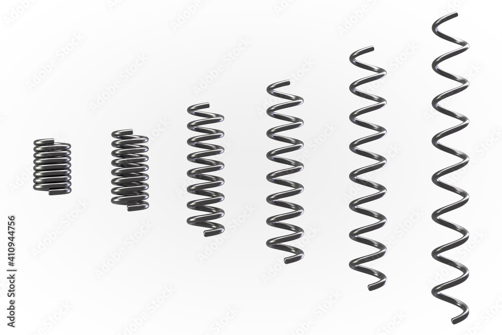 Springs with different compression ratios. Isolated on white. Design elements. Springs with different compression ratios. Isolated on white. Design elements.