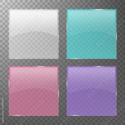 Colourful glass banner with transparency set isolated on transparent background.