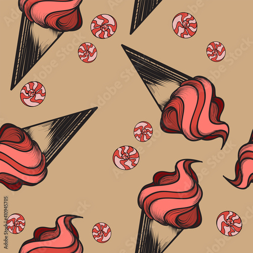 seamless pattern beautiful pink ice-cream print caffe
