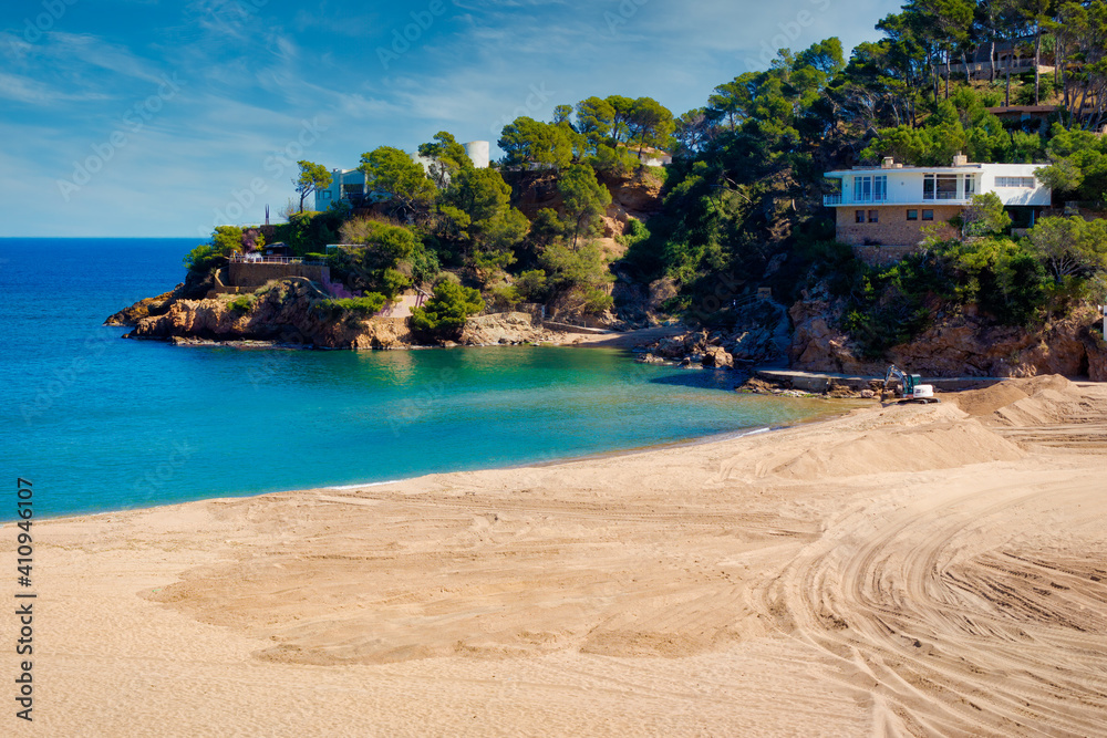 View of the path on the right side of the Sa Riera cove that goes to the S'Antiga cove and the Reina tip, Costa Brava, Catalonia, Spain