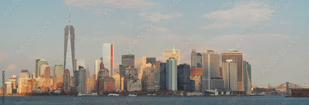View of Manhattan from the ferry, New York, USA.