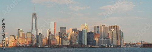 View of Manhattan from the ferry, New York, USA.