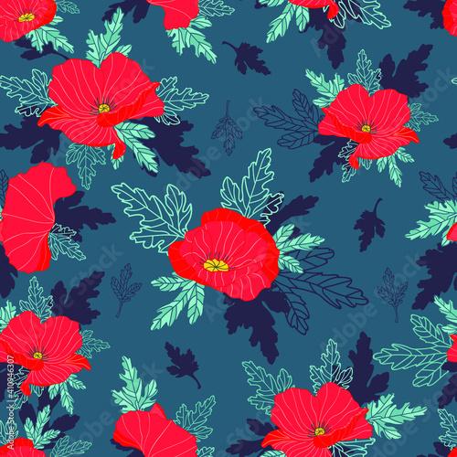 Poppy flower patter designer, background, print, textile