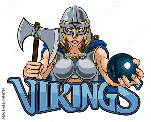 A female Viking, Trojan Spartan or Celtic warrior woman gladiator knight bowling sports mascot