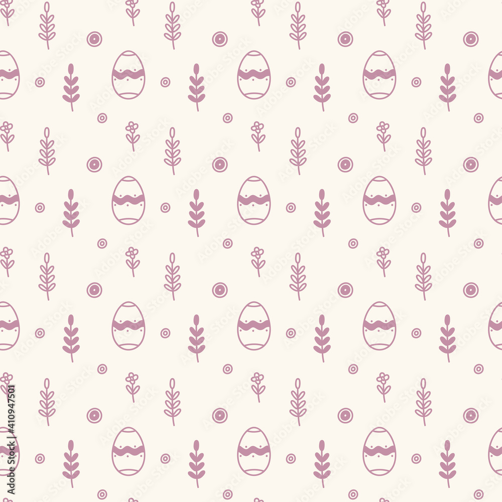 Easter seamless pattern with Easter eggs on a light background. Doodle style. Suitable for Easter cards, wallpaper, paper, fabric, interior decor  and others