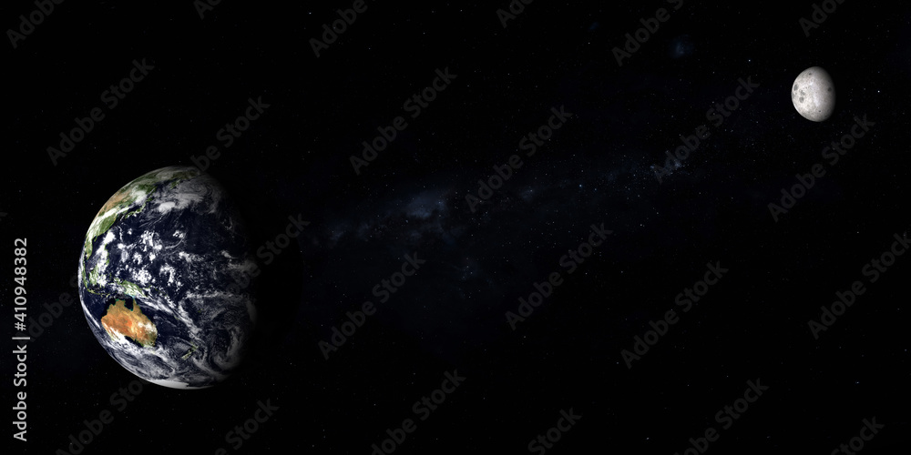 Naklejka premium 3D concept illustration of the earth and moon in space