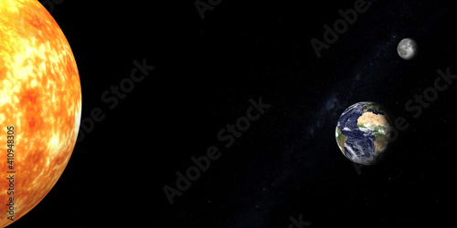 Fototapeta Naklejka Na Ścianę i Meble -  3D concept illustration of the sun, earth and moon in space