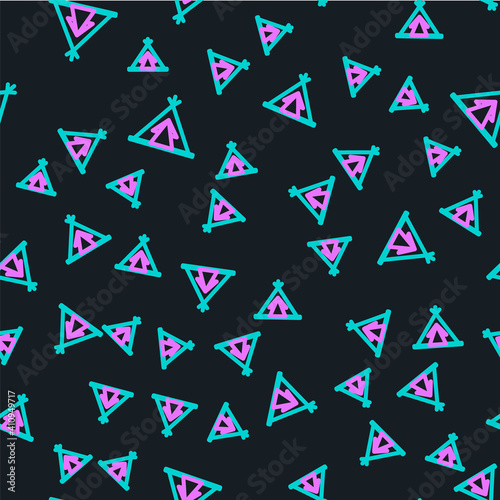 Line Traditional indian teepee or wigwam icon isolated seamless pattern on black background. Indian tent. Vector Illustration.