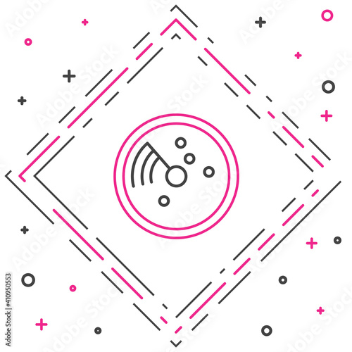 Line Radar with targets on monitor in searching icon isolated on white background. Search system. Navy sonar. Colorful outline concept. Vector Illustration.