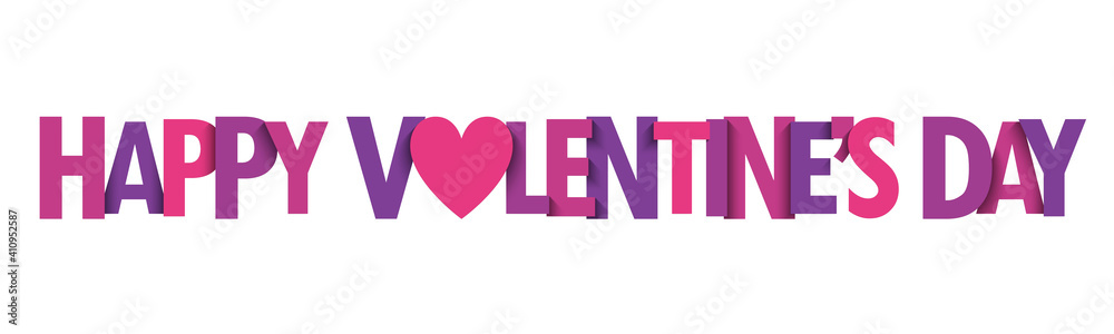 HAPPY VALENTINE'S DAY pink and purple vector typography banner with heart symbol isolated on white background HAPPY VALENTINE'S DAY pink and purple vector typography banner with heart symbol isolated on white background