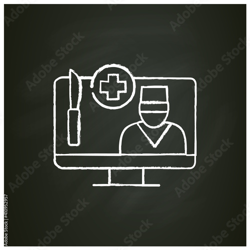 Telesurgery chalk icon. Robotic surgery. Telehealth. Remote surgical operation. Telemedicine, contemporary health care concept. Isolated vector illustration on chalkboard